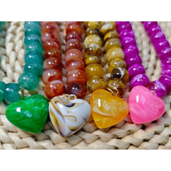 Women's Pink Heart Pendant Beaded Statement Boho Beautiful Chokers Necklace - Picture 6 of 8